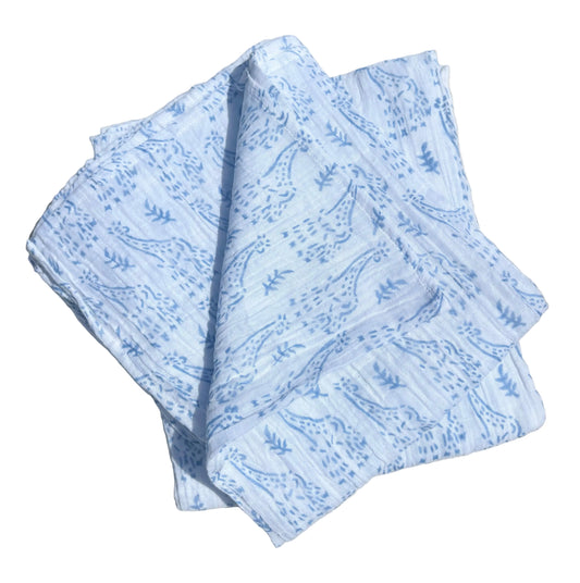 WooWoo Muslin Swaddle - Blue Giraffe