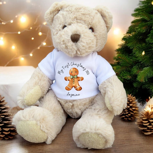Personalised 1st Christmas Gingerbread Teddy Bear, Baby First Christmas Gift