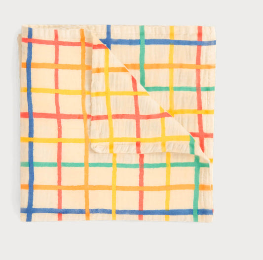 Organic Cotton Rainbow Check Large Baby Muslin Swaddle Blanket