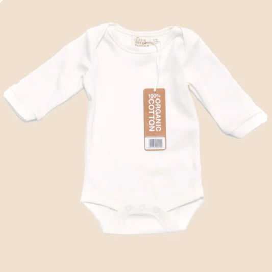 Baby Vest Long Sleeve - 100% Organic Cotton - White